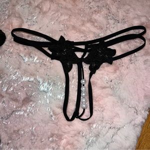 Open crotch beaded thong panty
